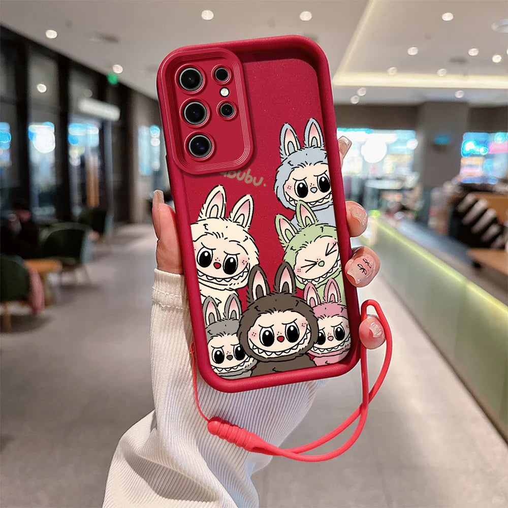 Cute Labubu Phone Case for Samsung - Soft Silicone Cover With Hand Strap