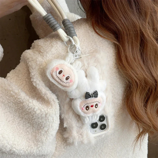 Cute Fluffy Labubu with Lanyard Phone Case for iPhone